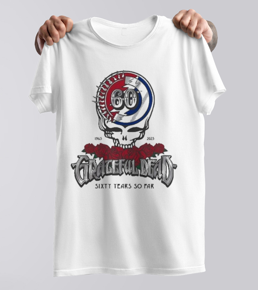 60 Years So Far 1965-2025 Grateful Dead Skull Roses T-Shirt
