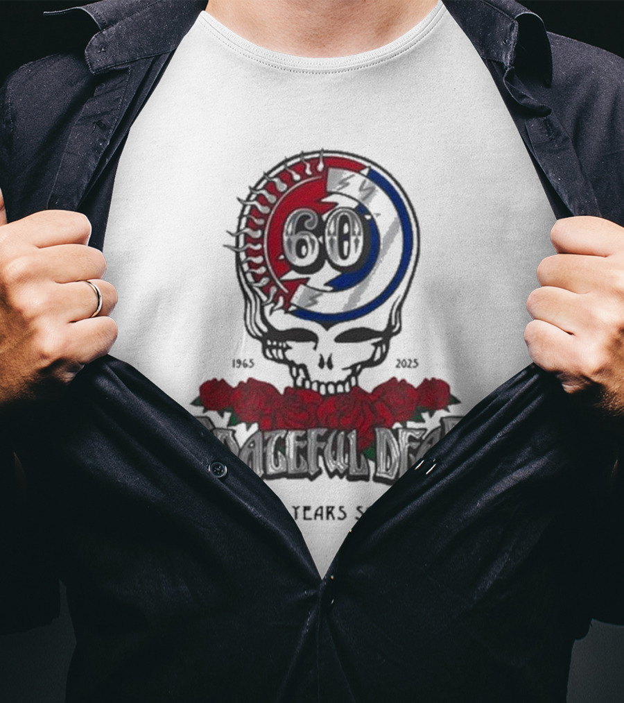 60 Years So Far 1965-2025 Grateful Dead Skull Roses T-Shirt