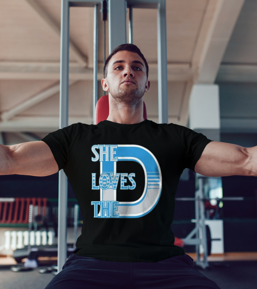 She Loves The D Detroit Blue Striped Lettering T-Shirt