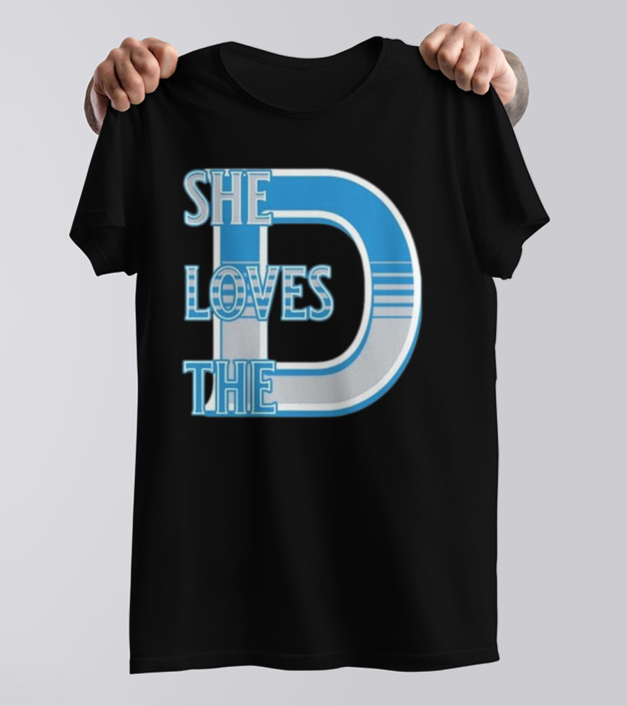 She Loves The D Detroit Blue Striped Lettering T-Shirt