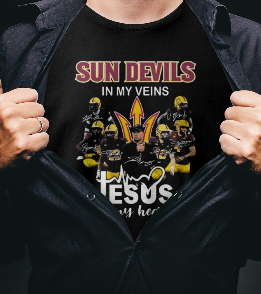 Sun Devils In My Veins Jesus In My Heart Signatures 2025 Football T-Shirt