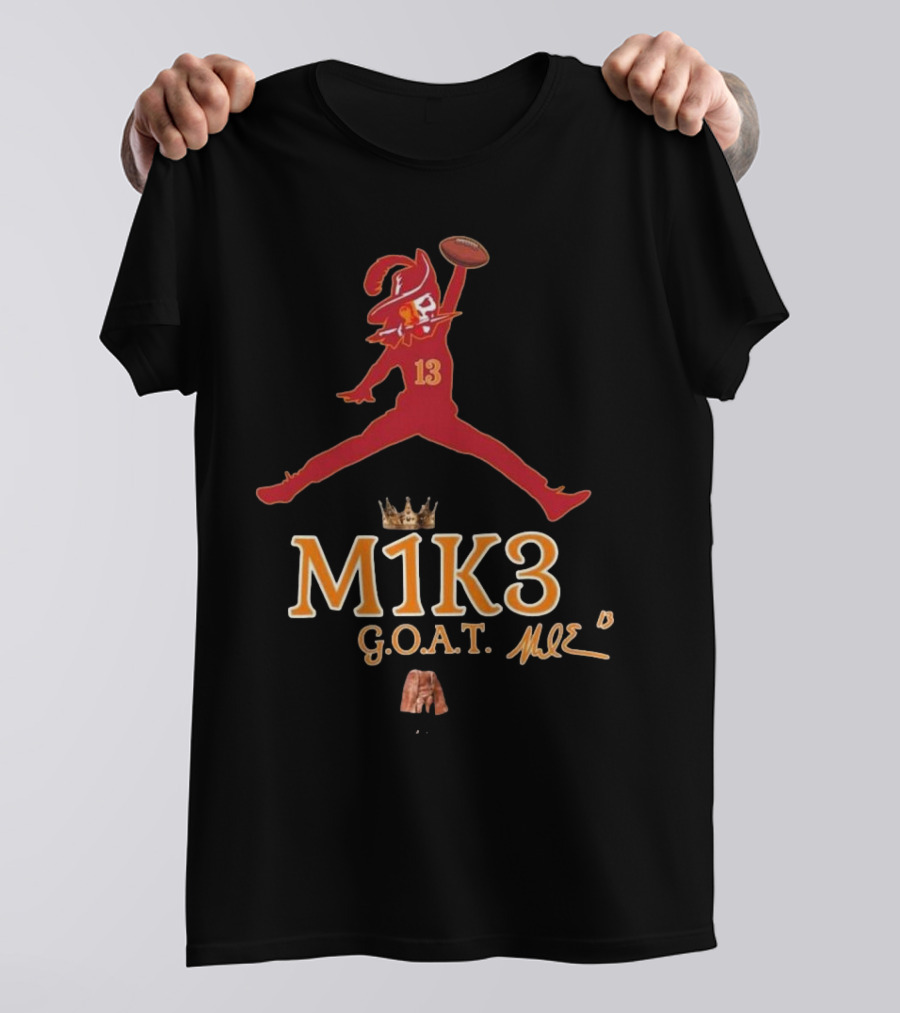 M1K3 G.O.A.T. Mike Evans 13 Buccaneers Signature Crown Football T-Shirt