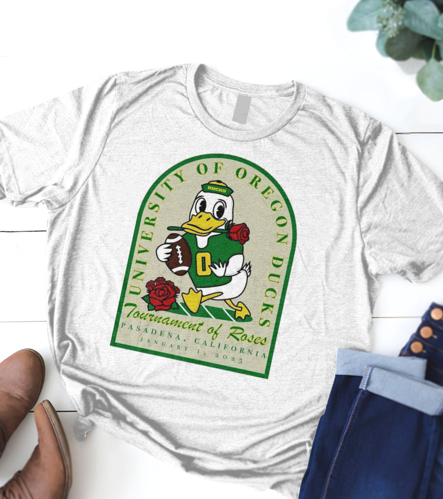 University Of Oregon Ducks Tournament Of Roses Pasadena California January 1 2025 Mascot Football Rose T-Shirt