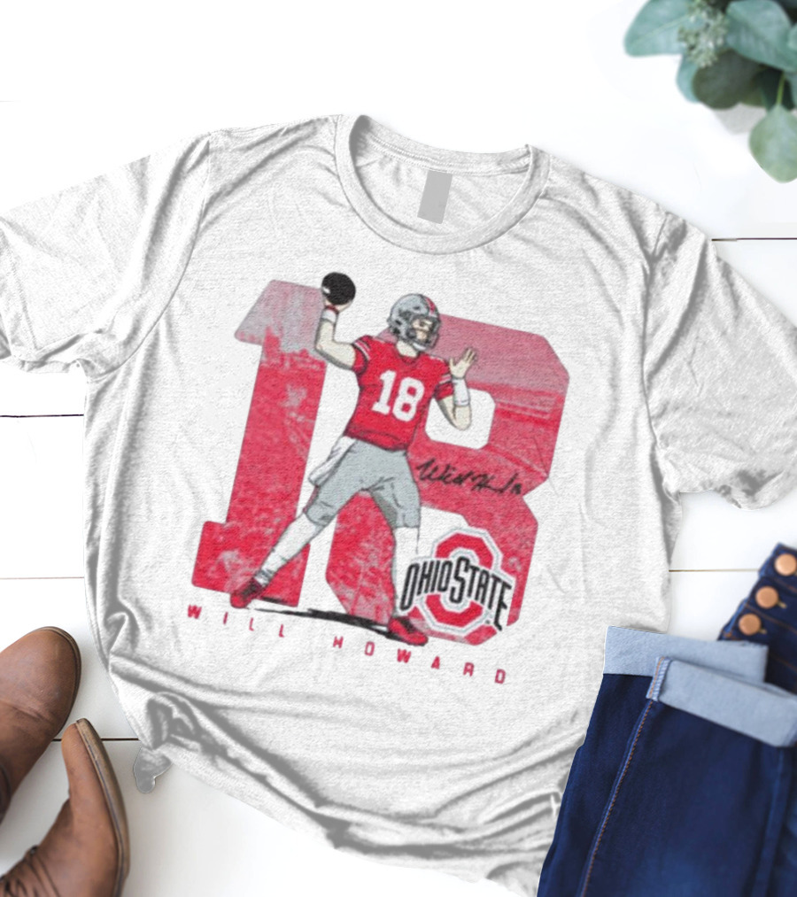 Will Howard 18 Ohio State Buckeyes Signature Football T-Shirt
