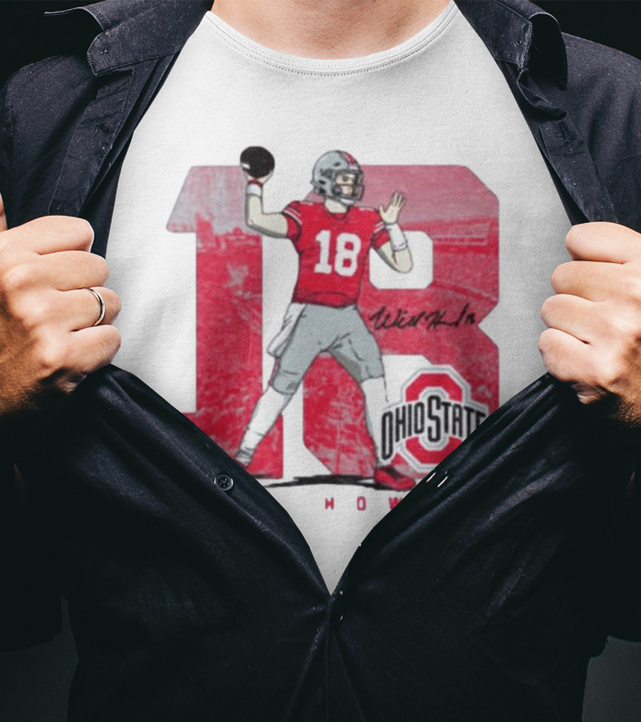 Will Howard 18 Ohio State Buckeyes Signature Football T-Shirt