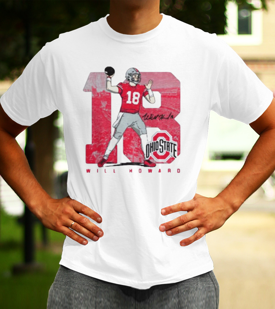 Will Howard 18 Ohio State Buckeyes Signature Football T-Shirt