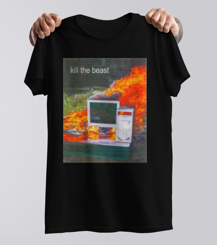 Kill The Beast Flaming Computer Dogecore Duel Monitors T-Shirt