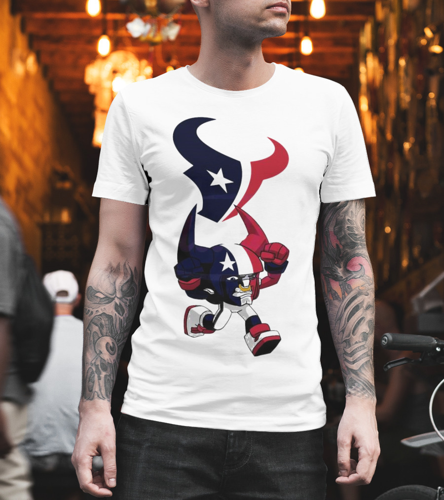 FL Rush Zone Houston Texans Cartoon Character 2025 Running Bull With Team Logo Star Helmet T-Shirt