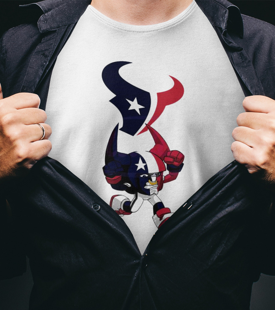 FL Rush Zone Houston Texans Cartoon Character 2025 Running Bull With Team Logo Star Helmet T-Shirt