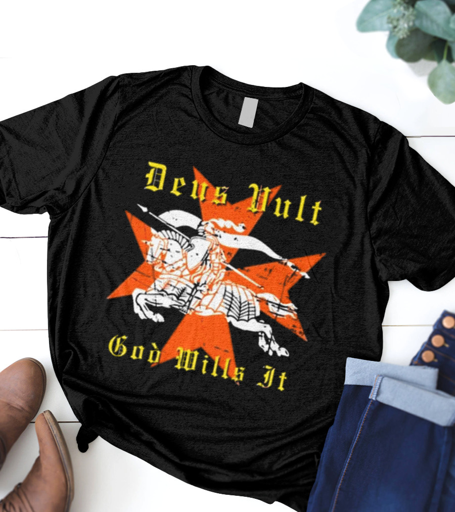 Deus Vult God Wills It Maltese Cross Knight T-Shirt