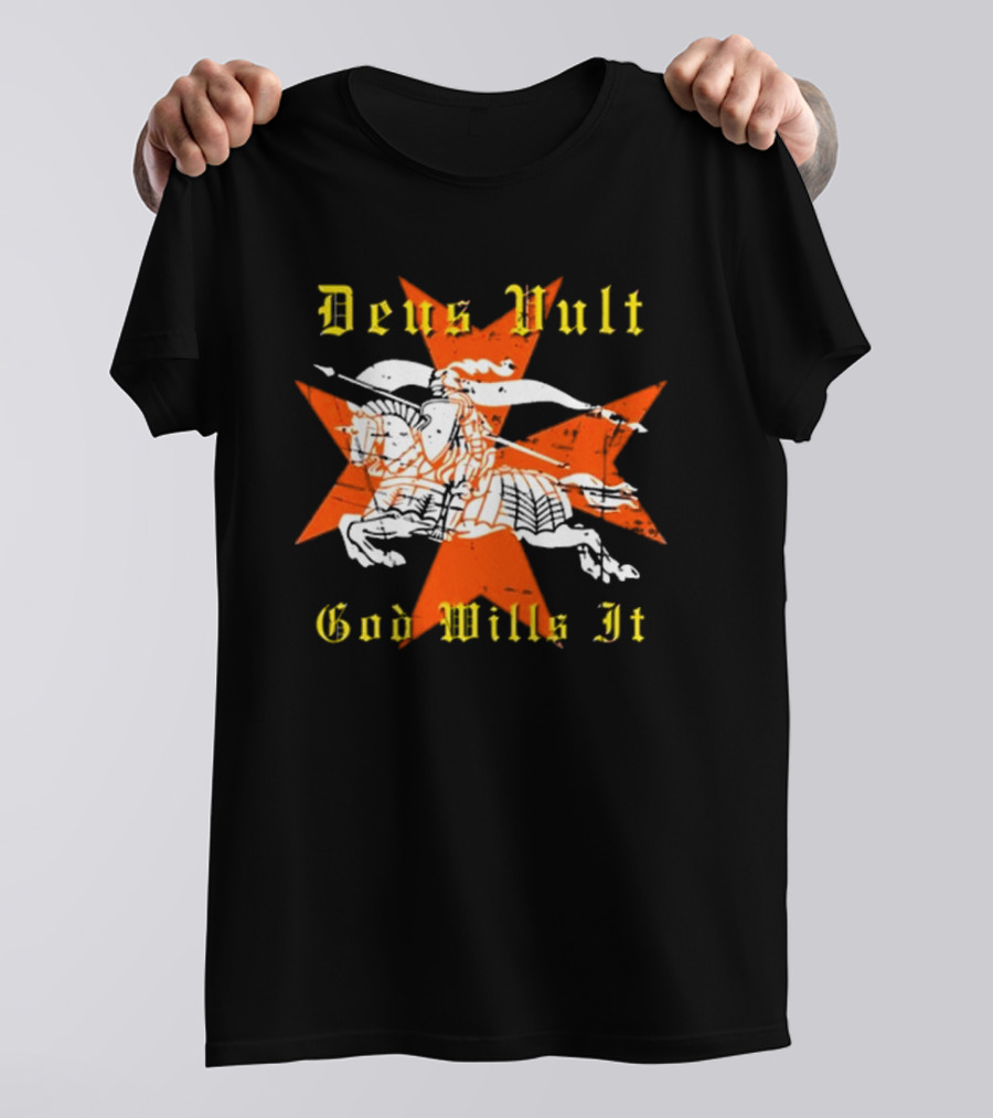 Deus Vult God Wills It Maltese Cross Knight T-Shirt