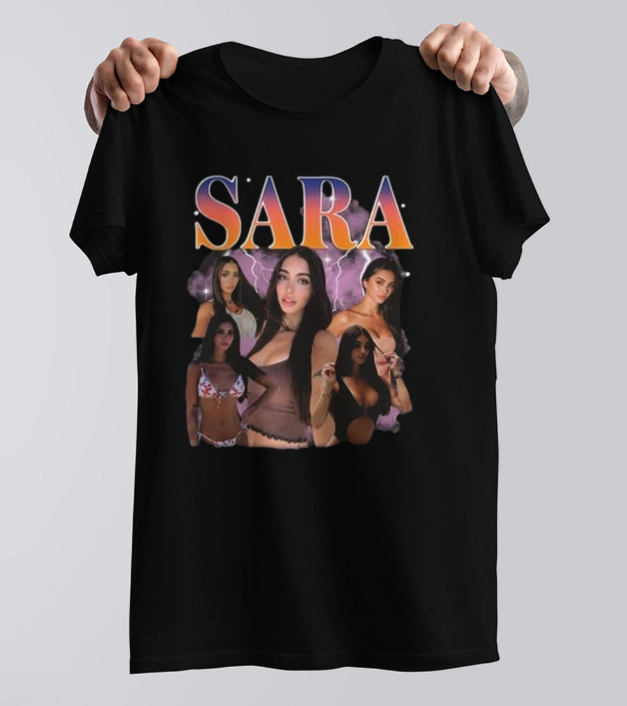 Sara Maughan Model Photo Montage With Lightning Background T-Shirt
