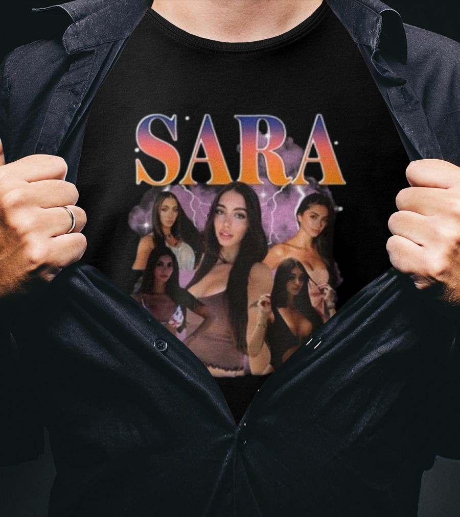 Sara Maughan Model Photo Montage With Lightning Background T-Shirt