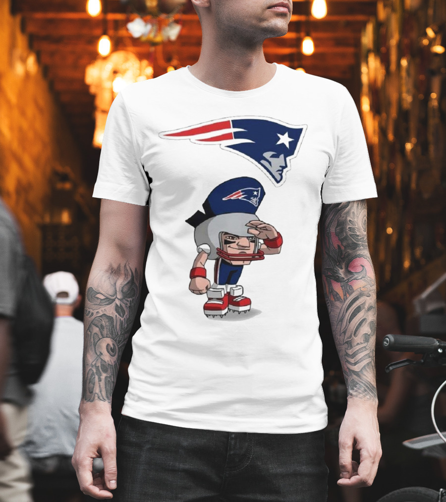Rush Zone New England Patriots NFL Cartoon Character 2025 Saluting Player With Patriots T-Shirt