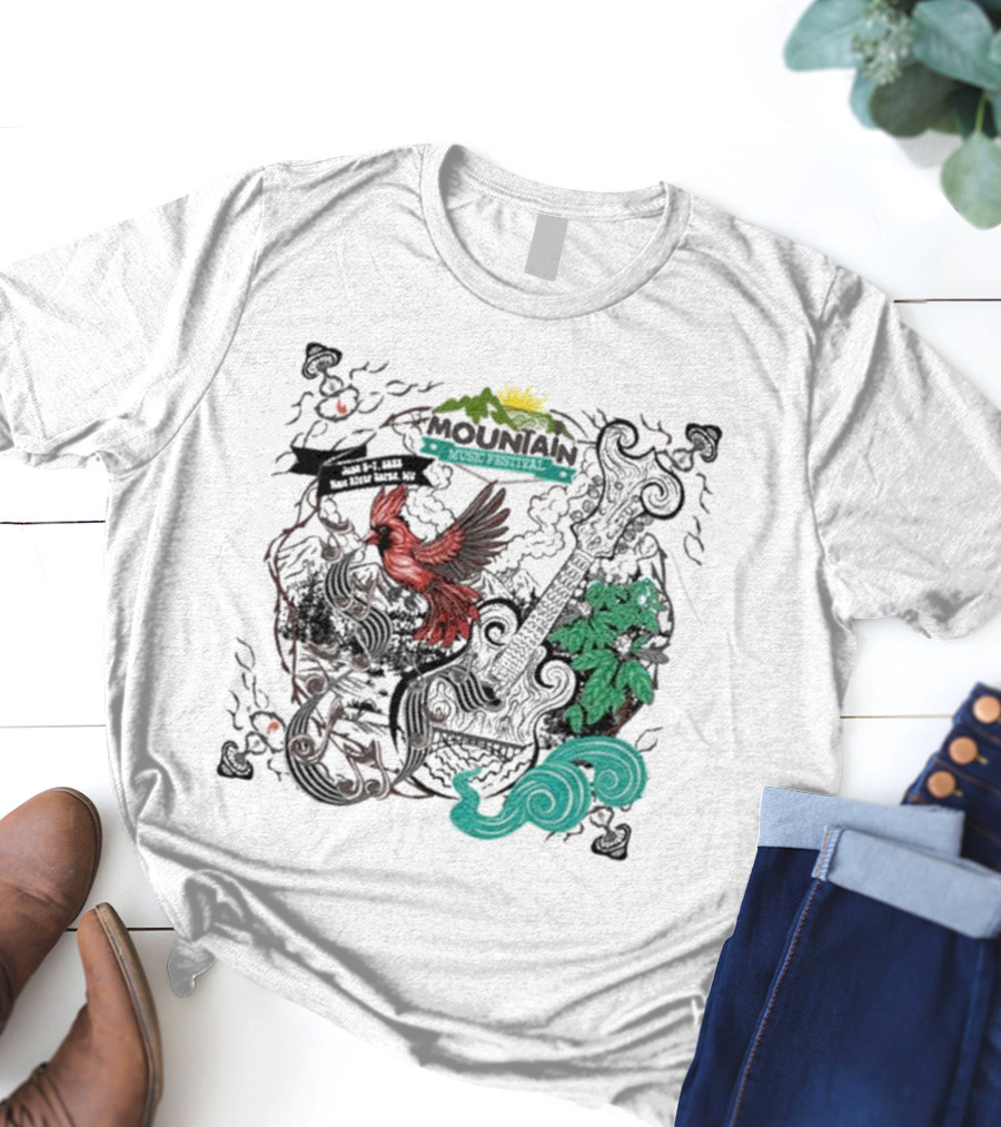 Mountain Music Festival June 5-7, 2025 New River Gorge WV Cardinal Guitar Nature Elements T-Shirt