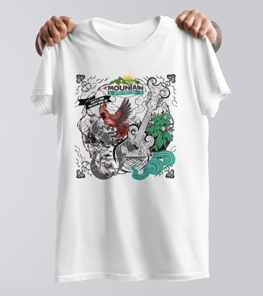 Mountain Music Festival June 5-7, 2025 New River Gorge WV Cardinal Guitar Nature Elements T-Shirt