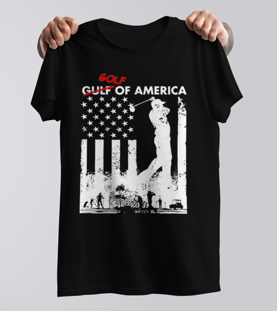 Alastor Store Golf Golf Gulf America Flag Golfer Silhouette Stars Stripes T-Shirt