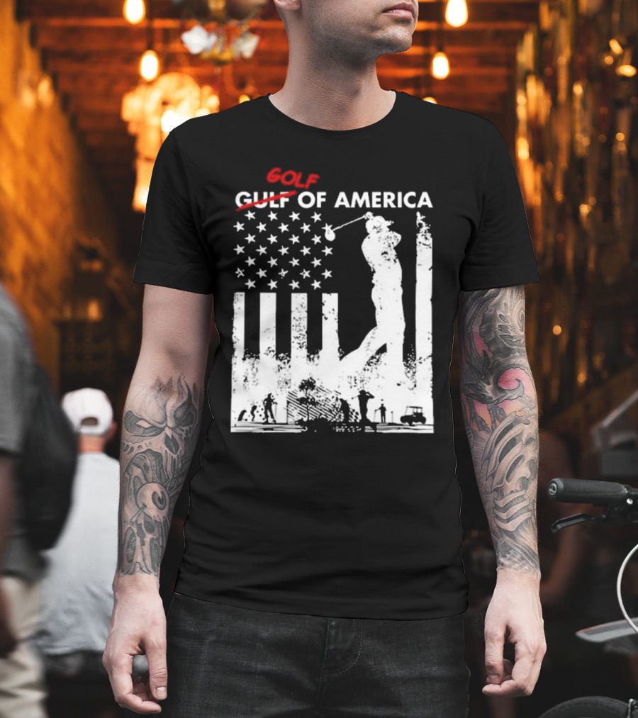 Alastor Store Golf Golf Gulf America Flag Golfer Silhouette Stars Stripes T-Shirt