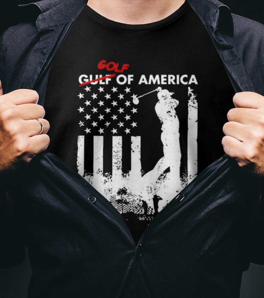 Alastor Store Golf Golf Gulf America Flag Golfer Silhouette Stars Stripes T-Shirt