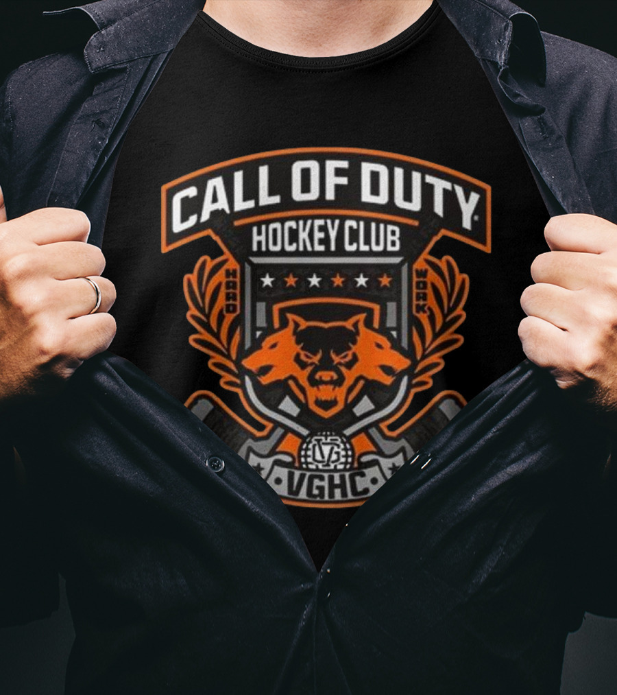 Call Of Duty Hockey Club VGHC Hard Work Bear Crest With Sticks And Stars T-Shirt
