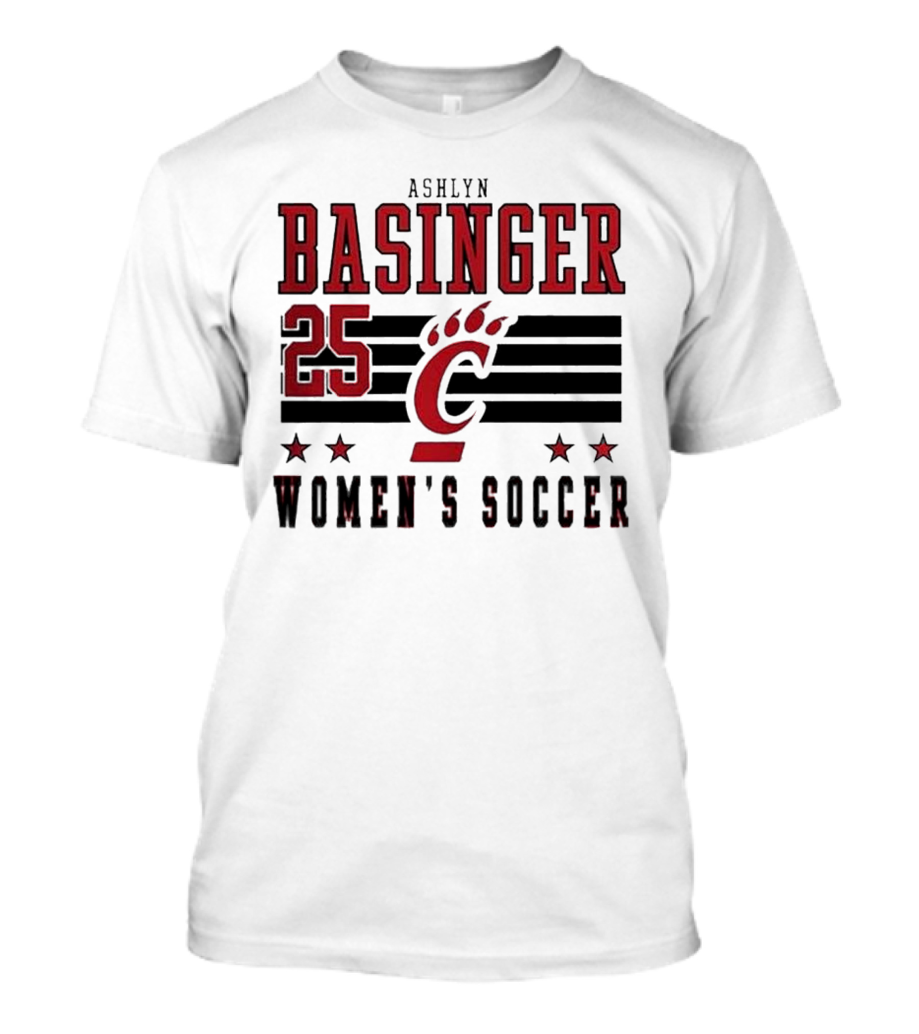 Ashlyn Basinger 25 Women's Soccer Cincinnati Bearcats Striped NIL T-Shirt