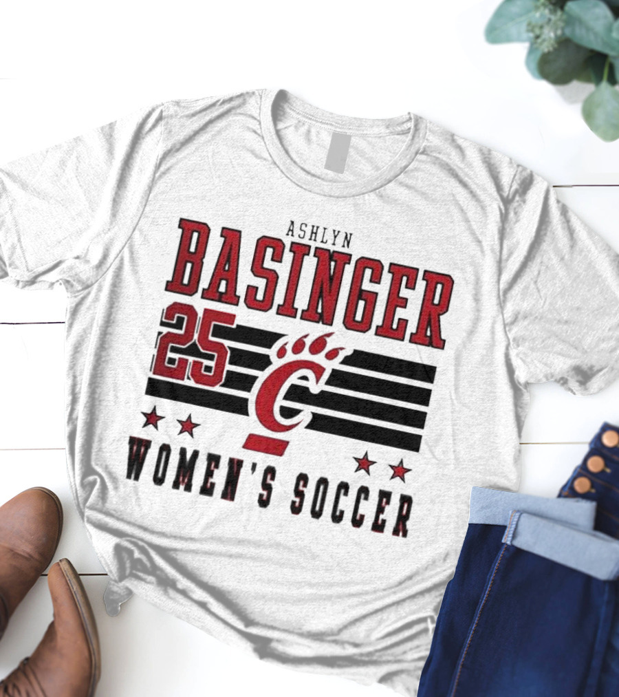 Ashlyn Basinger 25 Women's Soccer Cincinnati Bearcats Striped NIL T-Shirt
