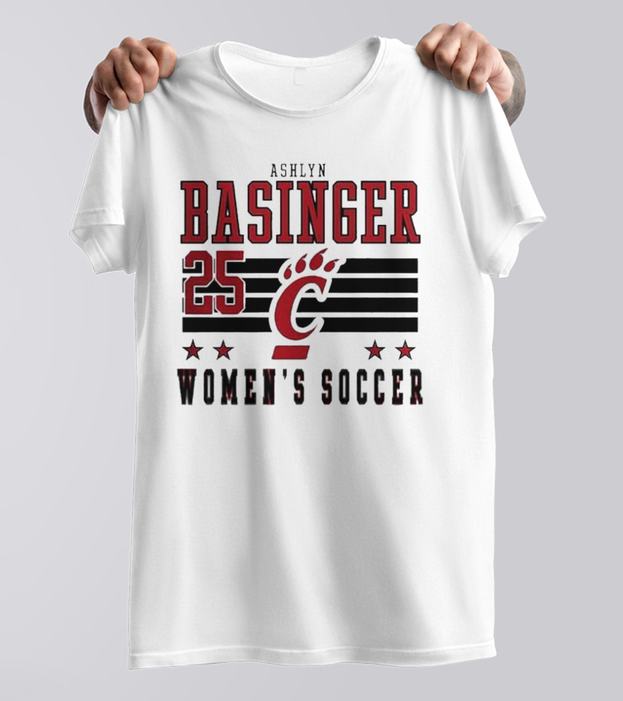 Ashlyn Basinger 25 Women's Soccer Cincinnati Bearcats Striped NIL T-Shirt