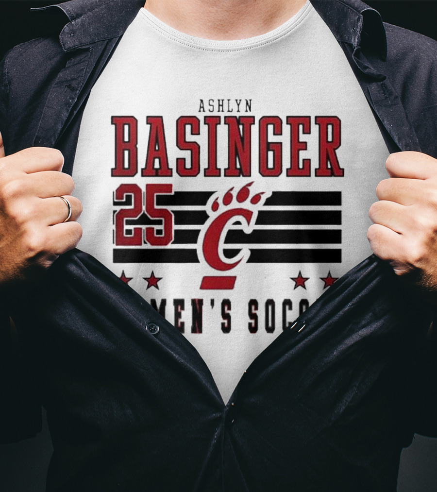 Ashlyn Basinger 25 Women's Soccer Cincinnati Bearcats Striped NIL T-Shirt