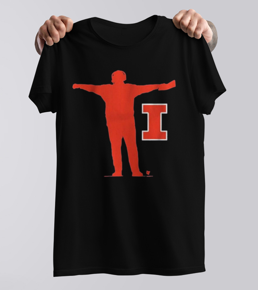 Illinois Football Coach Silhouette With Block I T-Shirt
