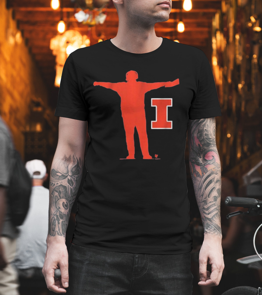 Illinois Football Coach Silhouette With Block I T-Shirt