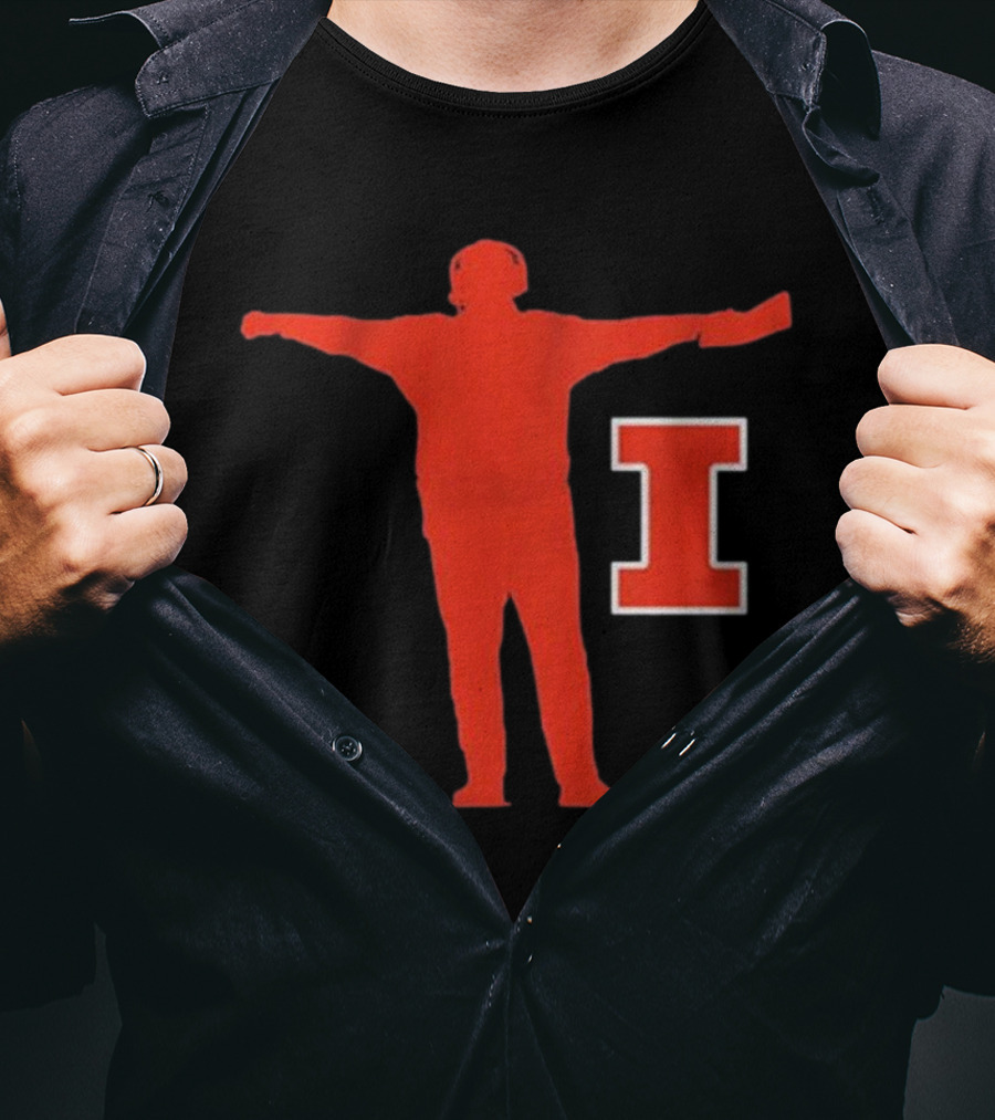 Illinois Football Coach Silhouette With Block I T-Shirt