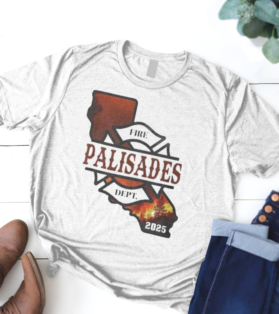 California Republic Palisades Fire Dept 2025 Badge With State And Flames T-Shirt