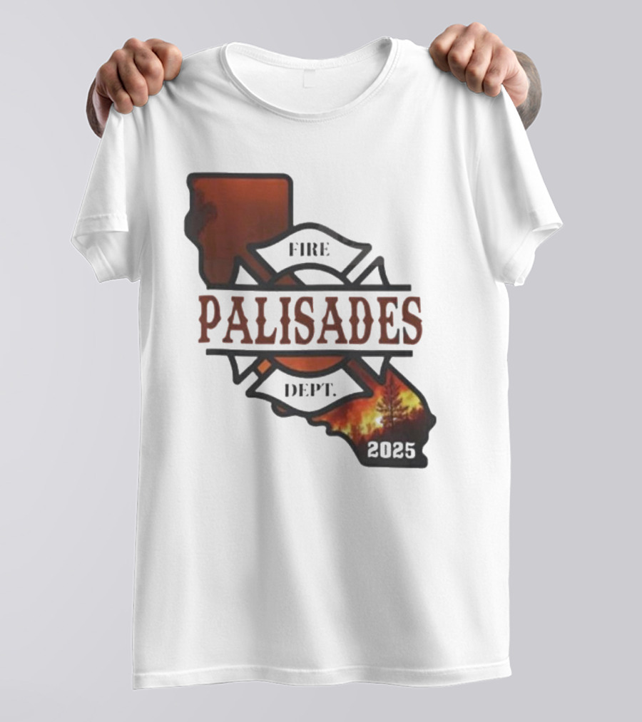 California Republic Palisades Fire Dept 2025 Badge With State And Flames T-Shirt