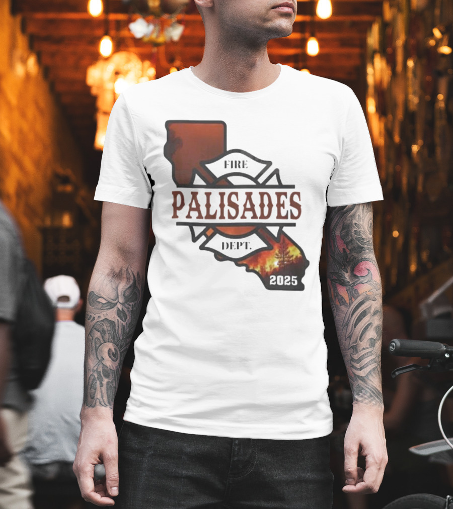 California Republic Palisades Fire Dept 2025 Badge With State And Flames T-Shirt
