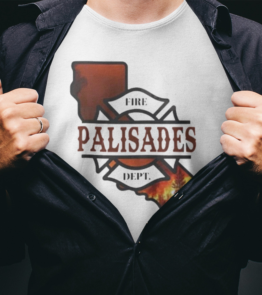 California Republic Palisades Fire Dept 2025 Badge With State And Flames T-Shirt