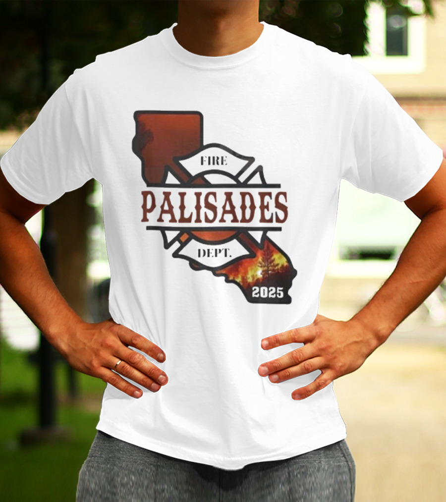 California Republic Palisades Fire Dept 2025 Badge With State And Flames T-Shirt