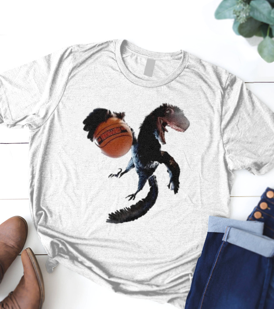 Coolioart Deinonychus Dinosaur With Spalding Basketball T-Shirt