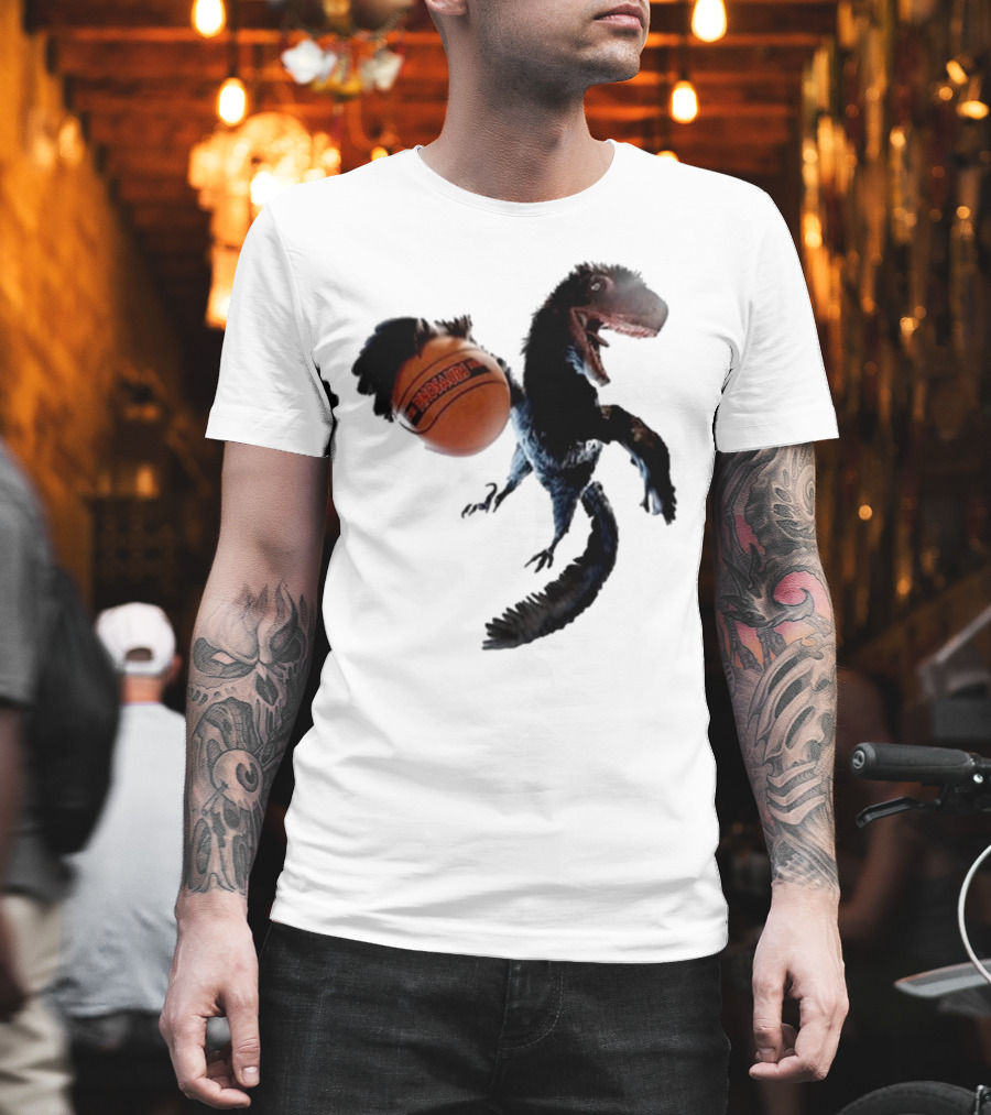 Coolioart Deinonychus Dinosaur With Spalding Basketball T-Shirt