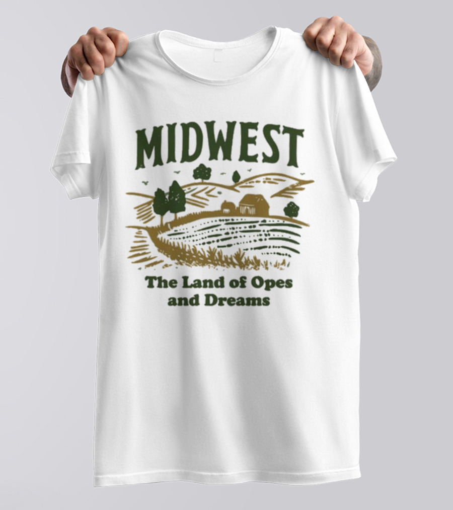 Midwest The Land Of Opes And Dreams Farms Fields Rural Landscape Lucy Jaynes T-Shirt