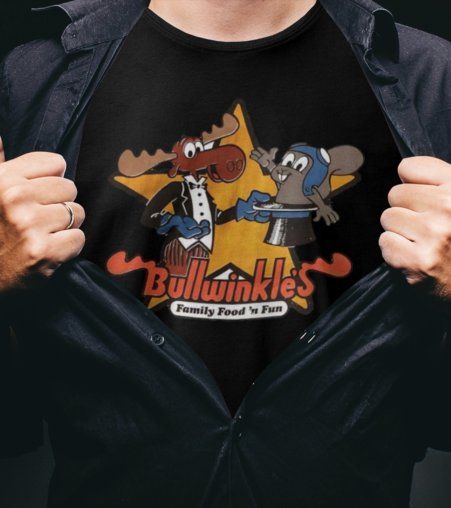 Bullwinkle's Family Food 'n Fun Moose And Squirrel Star T-Shirt