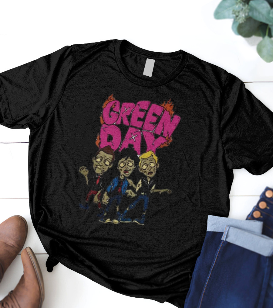 Green Day Cartoon Band Members The Saviors Tour T-Shirt
