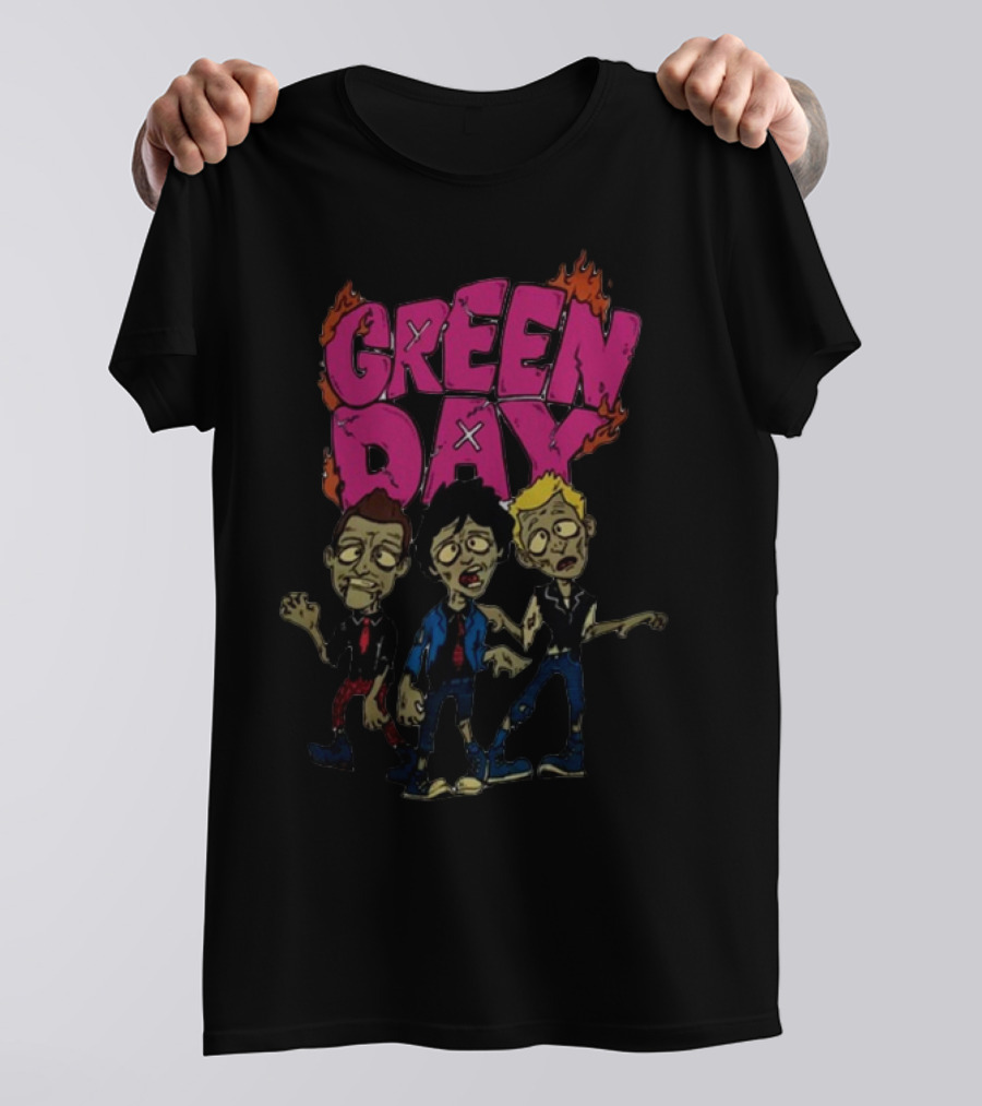 Green Day Cartoon Band Members The Saviors Tour T-Shirt