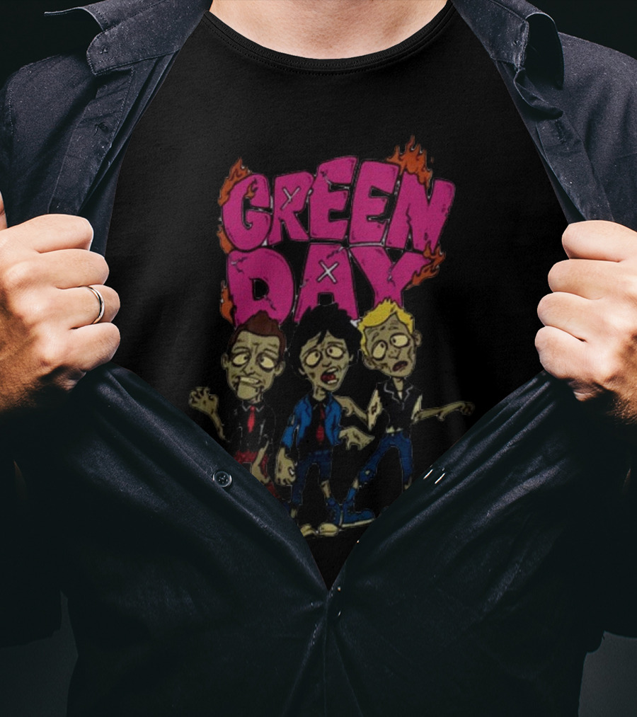 Green Day Cartoon Band Members The Saviors Tour T-Shirt