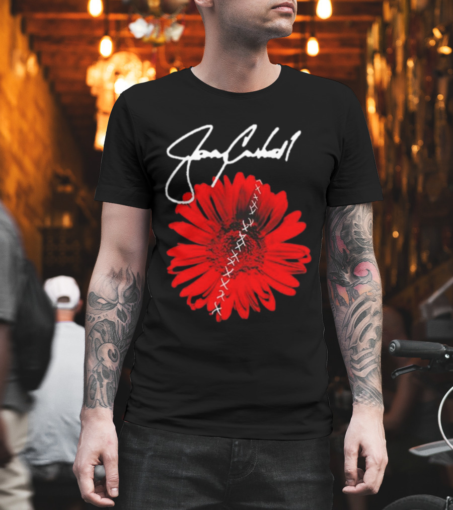 Jerry Cantrell Red Flower With Signature And Cross Stitch T-Shirt