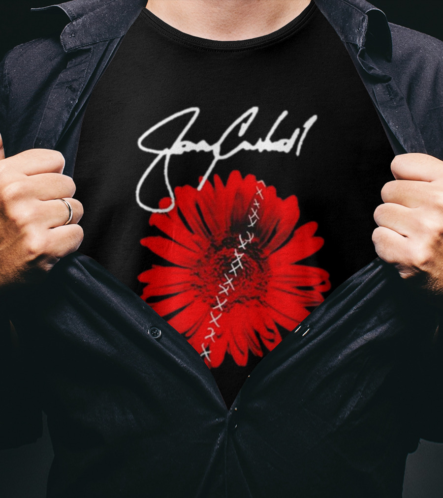 Jerry Cantrell Red Flower With Signature And Cross Stitch T-Shirt