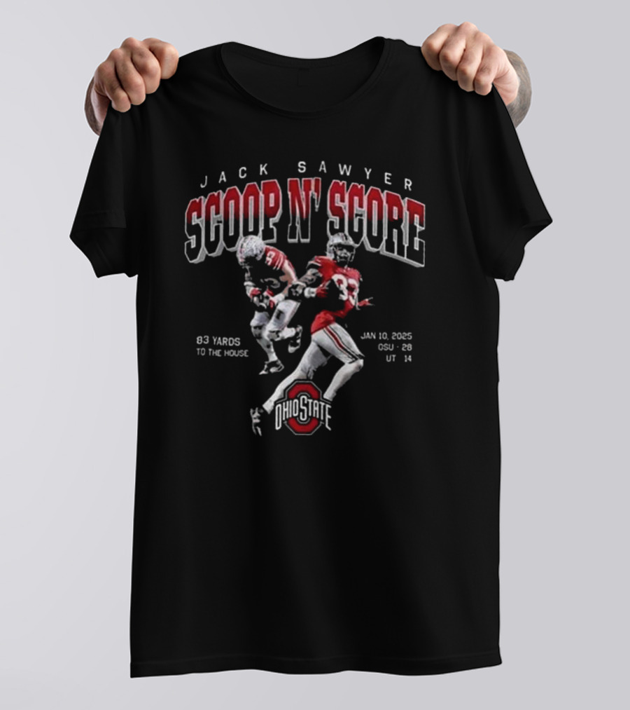 Jack Sawyer Scoop N' Score 83 Yards Ohio State Buckeyes January 10 2025 T-Shirt