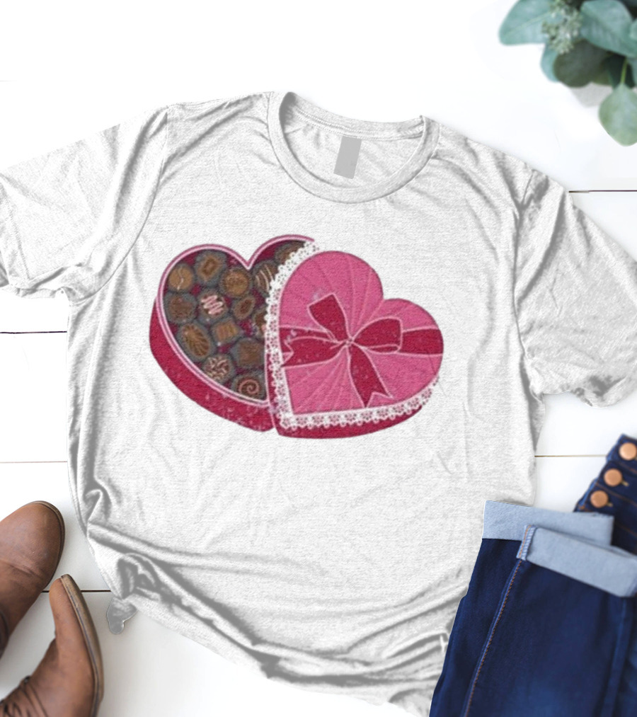 Mallory Ervin Heart Shaped Box Of Chocolates With Pink Ribbon Lace T-Shirt