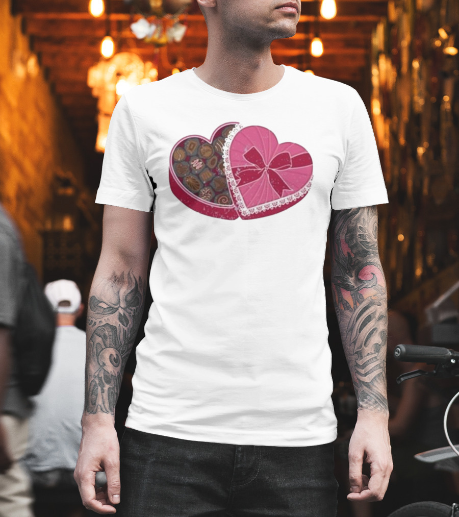 Mallory Ervin Heart Shaped Box Of Chocolates With Pink Ribbon Lace T-Shirt