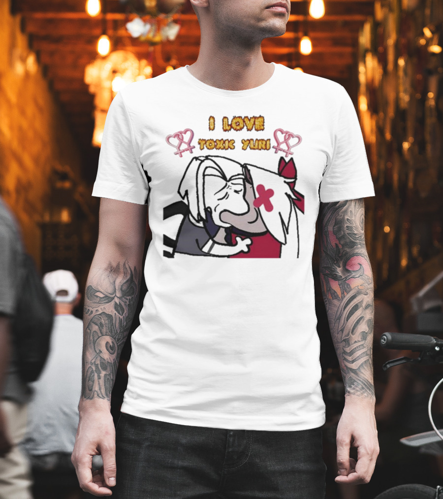 I Love Toxic Yuri Shitpost Fanart With Cartoon Characters Hugging T-Shirt