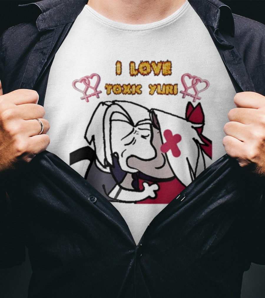 I Love Toxic Yuri Shitpost Fanart With Cartoon Characters Hugging T-Shirt